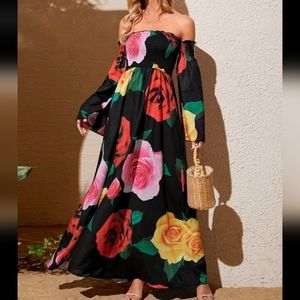 BRAND NEW-Floral print off shoulder dress Large 8/10
